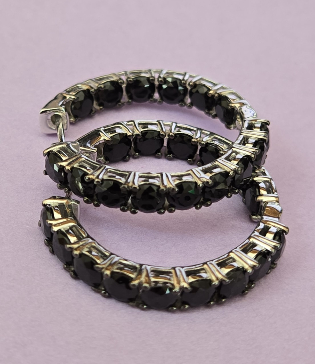 Natural Black Spinel Inside Out Hoop Earrings in Rhodium Over Sterling 9.0ctw