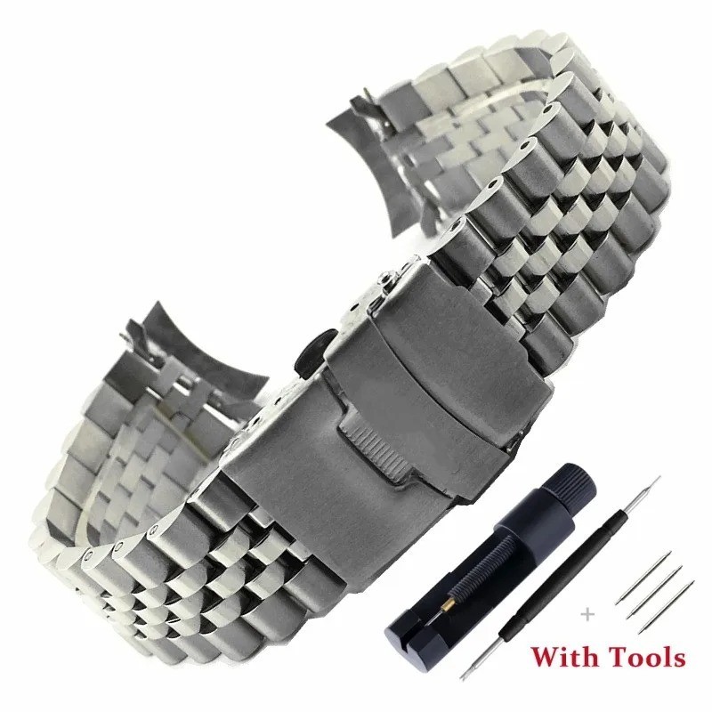 Solid Stainless Steel Watch Strap with Curved End Jubilee Bracelet Accessories