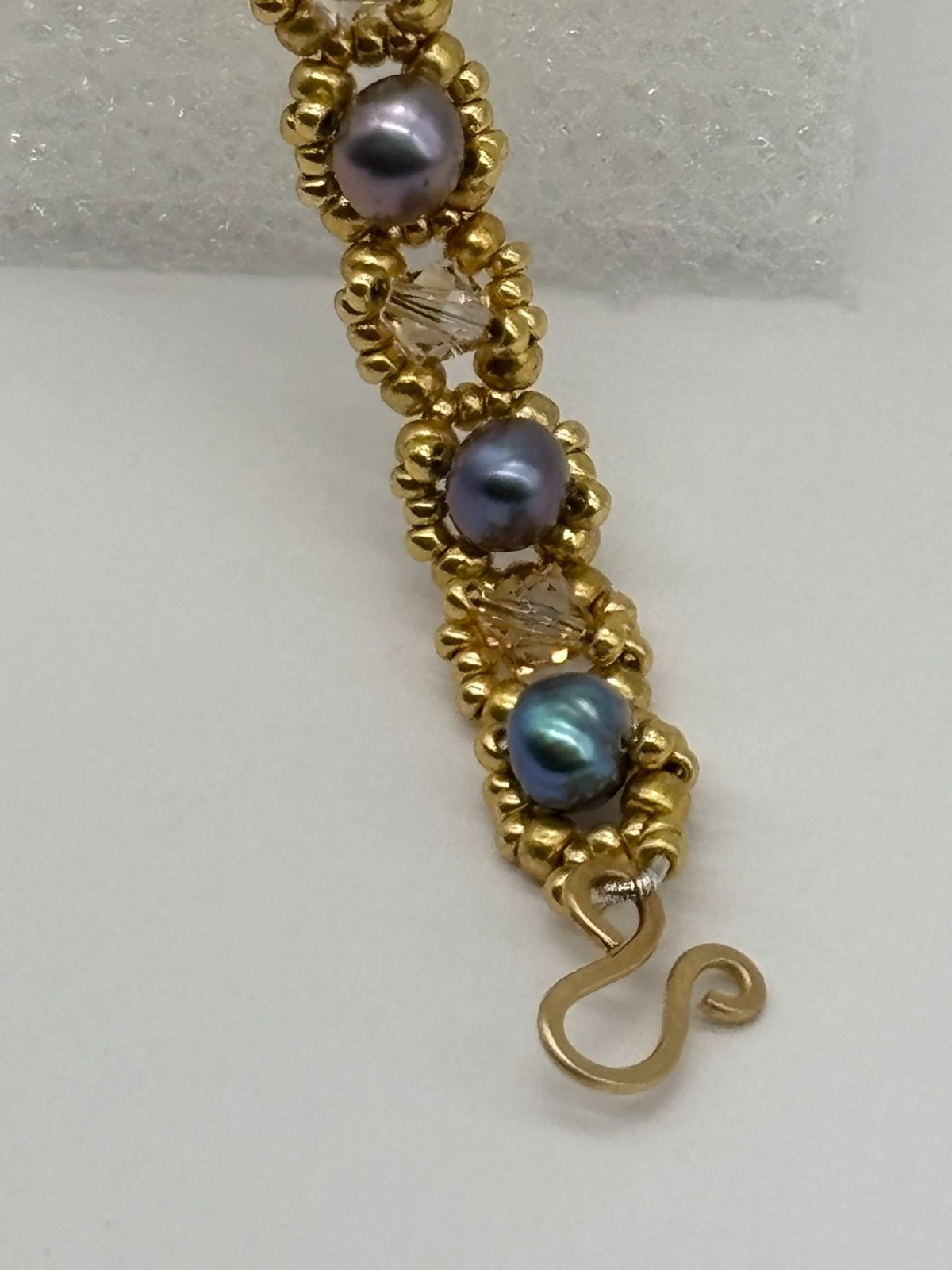 Artisan Made Bracelet Freshwater Pearls Swarovski Crystals 14K GF Clasp Unsigned