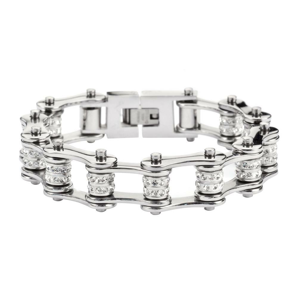 Women’s Tennis Bracelet Double Crystal Stainless Steel Motorcycle Bike Chain 63