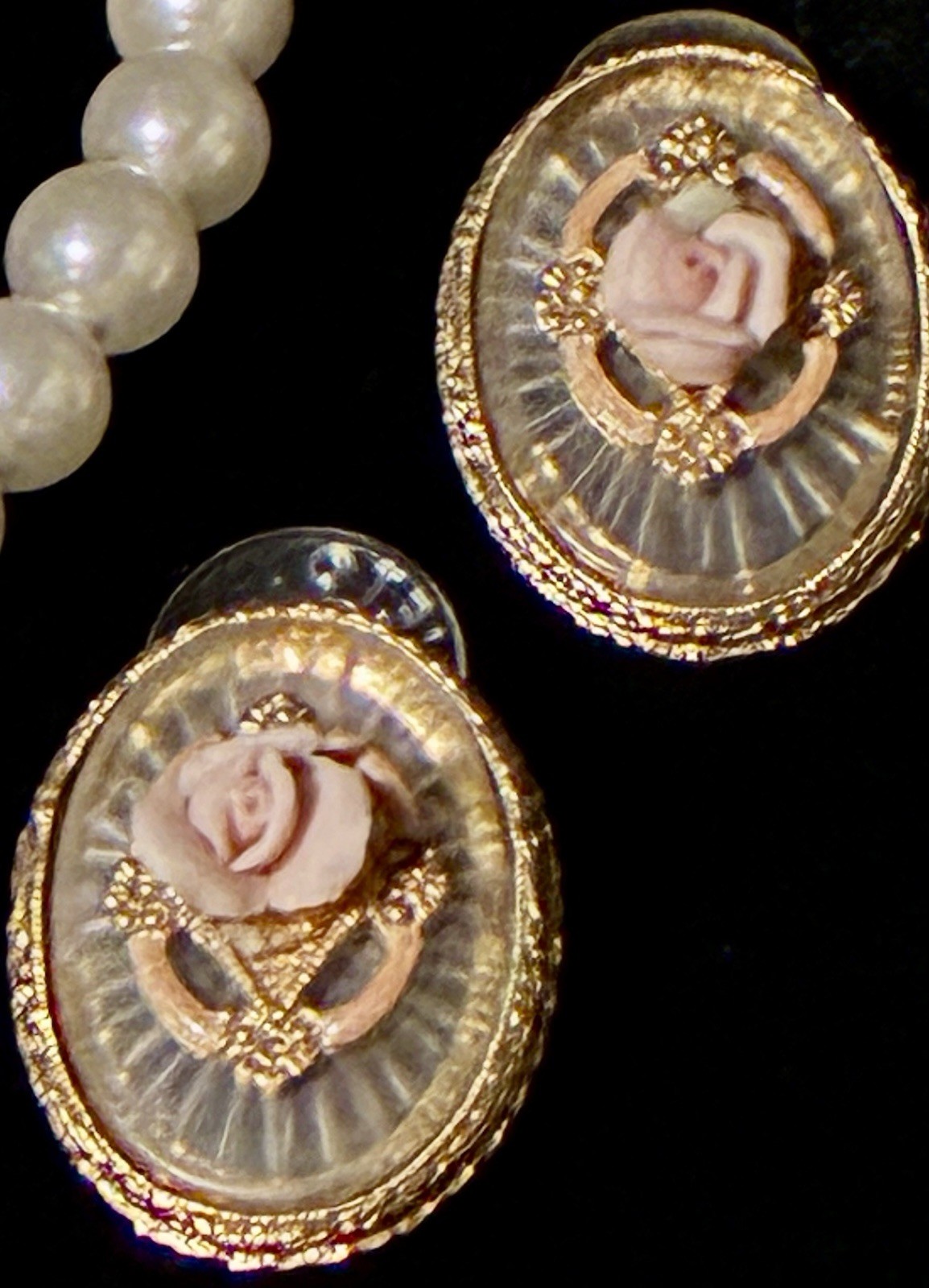 Vintage Romantic Jewelry Lot 1928 NOS Brooch Rose Earrings Pearls Necklace Etc