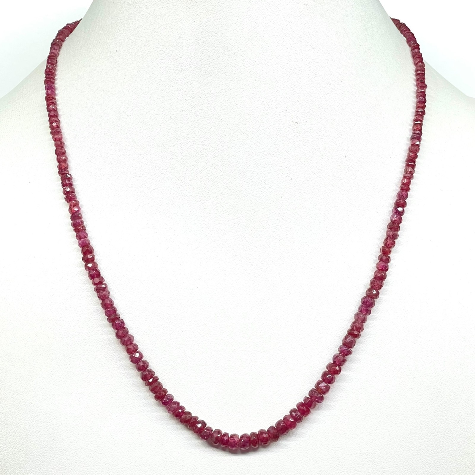 18″ Natural Ruby Necklace 2.5-5mm Sparkling Red Faceted Beads 925 Silver Clasp