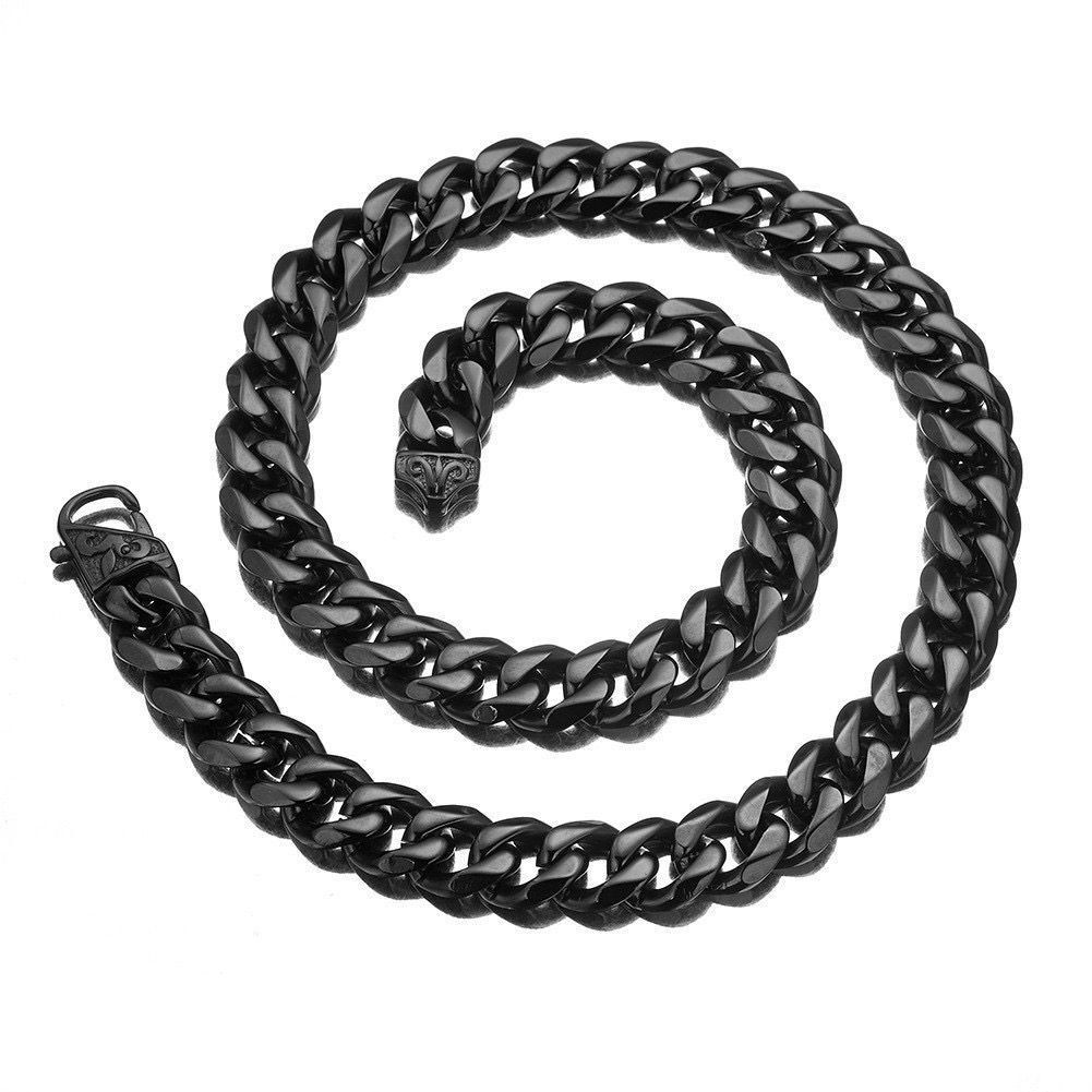 15mm Stainless Steel Gold Plated Curb Cuban Chain Necklace Bracelet Link