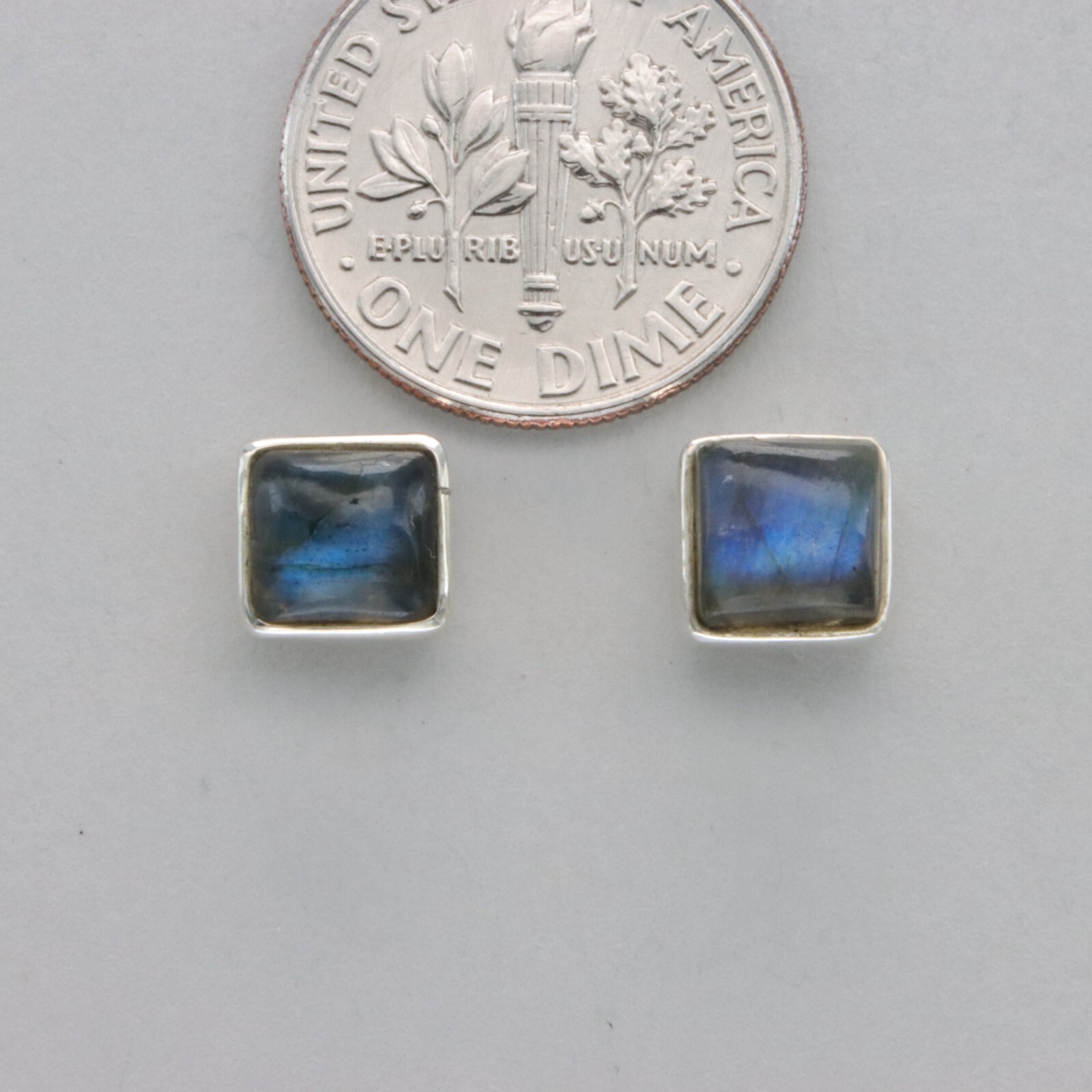 Square / Rectangle LABRADORITE Post Stud Earrings – 925 STERLING SILVER #10e