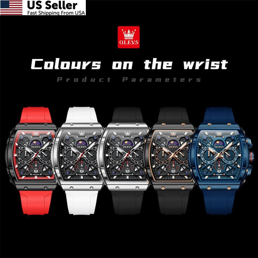 OLEVS Mens Watches Stylish Chronograph Waterproof Blue watches for men 42