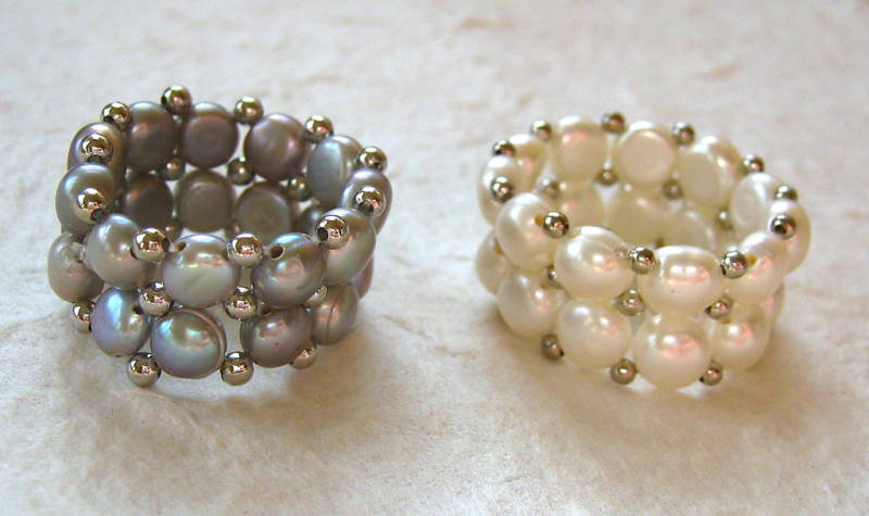 White, Brown, Black or Gray Two-strand Freshwater Pearl Stretch Ring