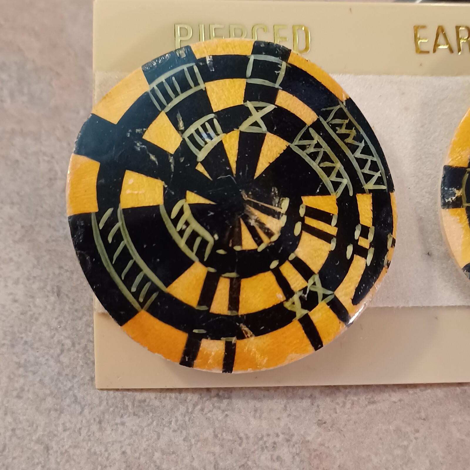 Vintage Made in the Philippines Gold/Black African Tribal Wood Pierced Earrings