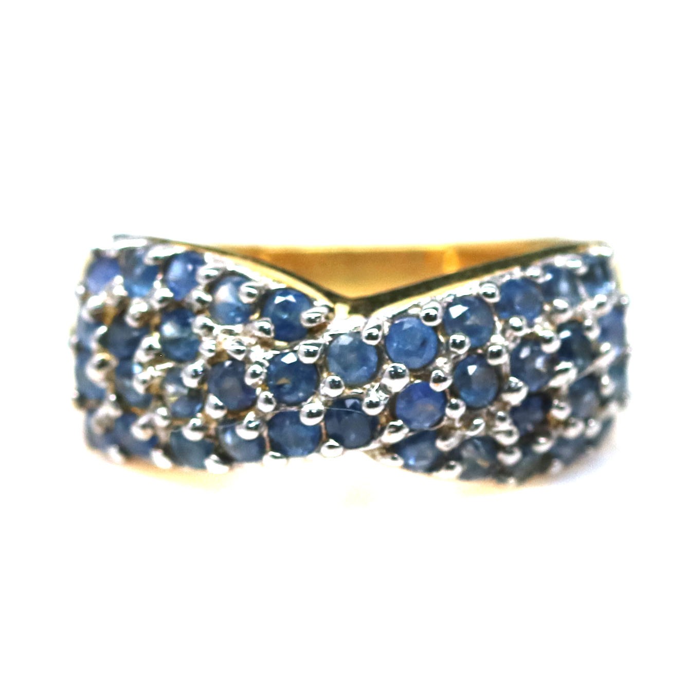 925 Sterling Silver 18K Gold Plated Blue Sapphire Ring Size 6