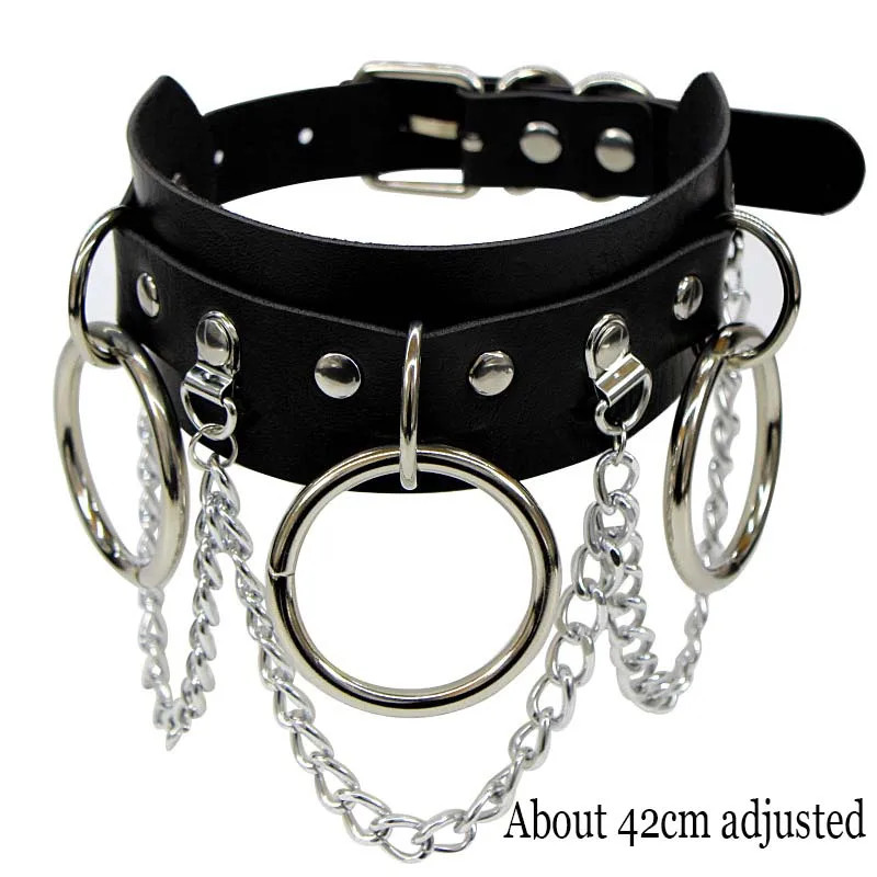 Woman Black Punk Choker Collar Necklace Sexy PU Leather Heart Lock Key Spike