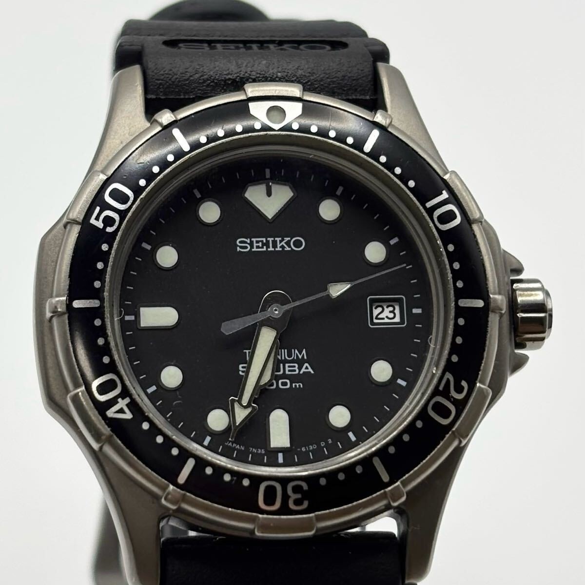 Working SEIKO Titanium SCUBA 7N35 6110 Men’s Wristwatch qz Diver’s Watch