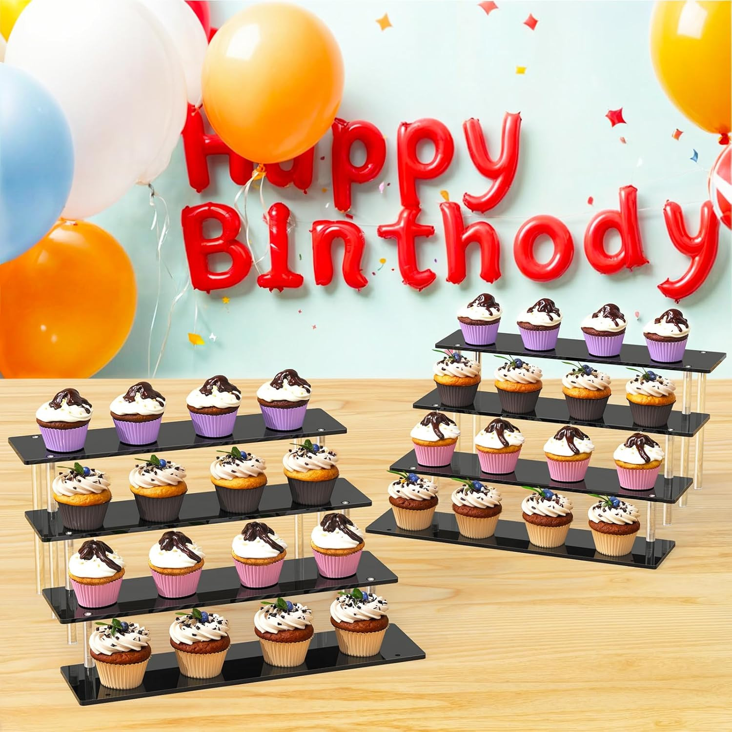 4 Tier Acrylic Display Risers, Black Perfume Organizer Stand, Large Cupcake Stan