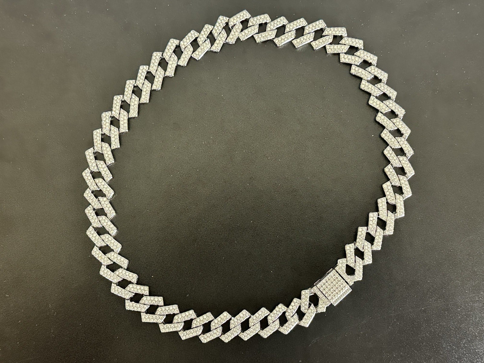 Iced Out Acrylic Cuban Link Chain Necklace Silver-Tone 19.5in Costume Jewelry