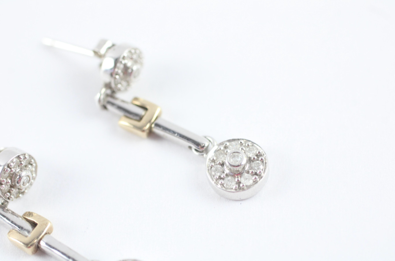 9k Two-Tone Gold Diamond Drop Earrings Approx. 0.56ct Total 3.7g 28mm Vintage