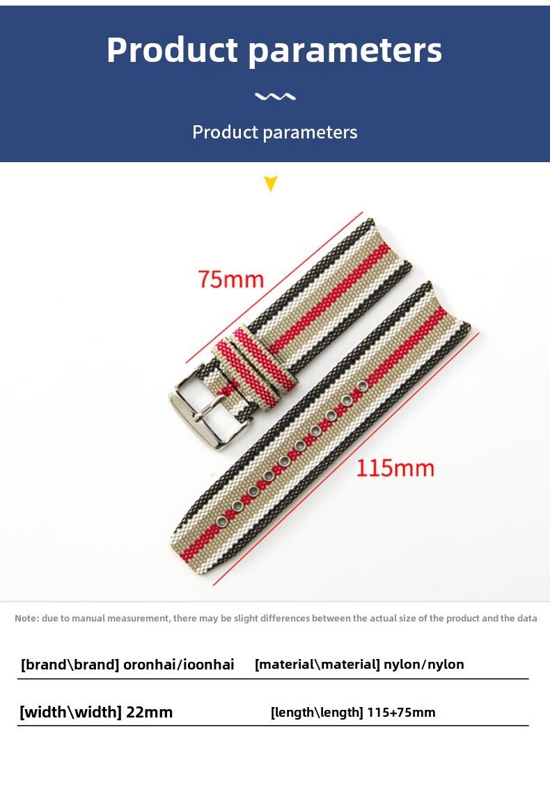 For Burberry 7600 7601 7602 Nylon Canvas Watch Band Genuine Leather Strap 22mm