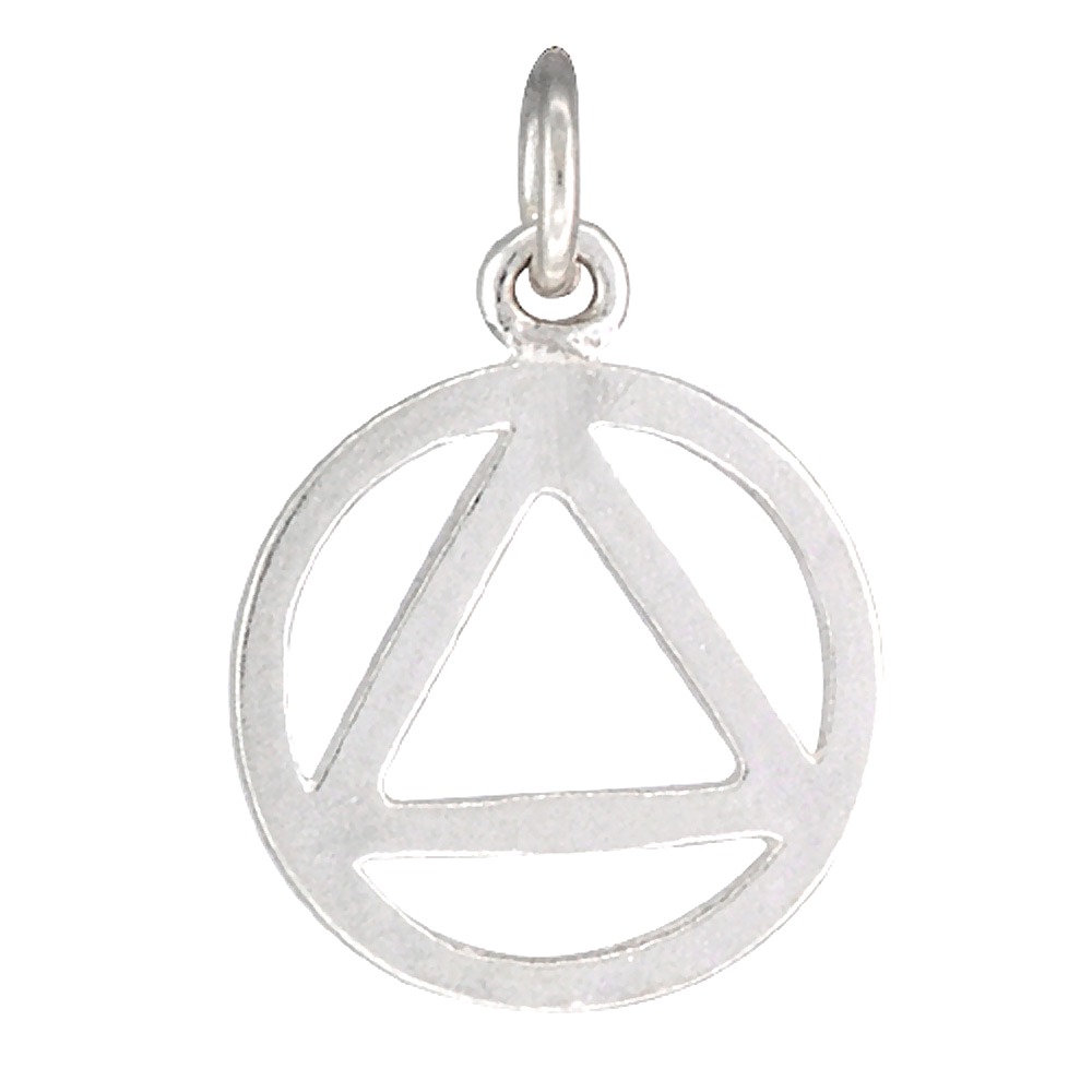 Sterling Silver Alcoholics Anonymous Recovery Sobriety Pendant/Charm, Box Chain