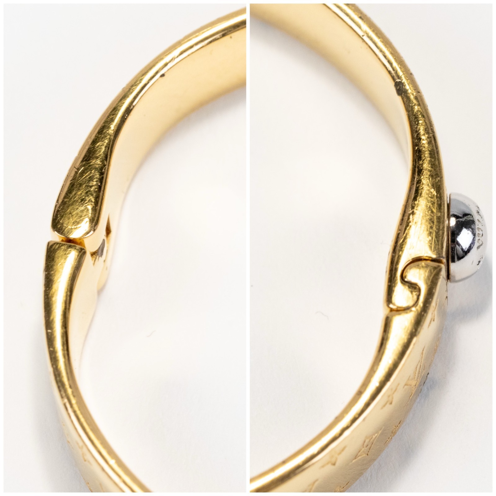 Louis Vuitton LV Nanogram Cuff Bracelet M00252 Bangle Gold Tone Size M Authentic