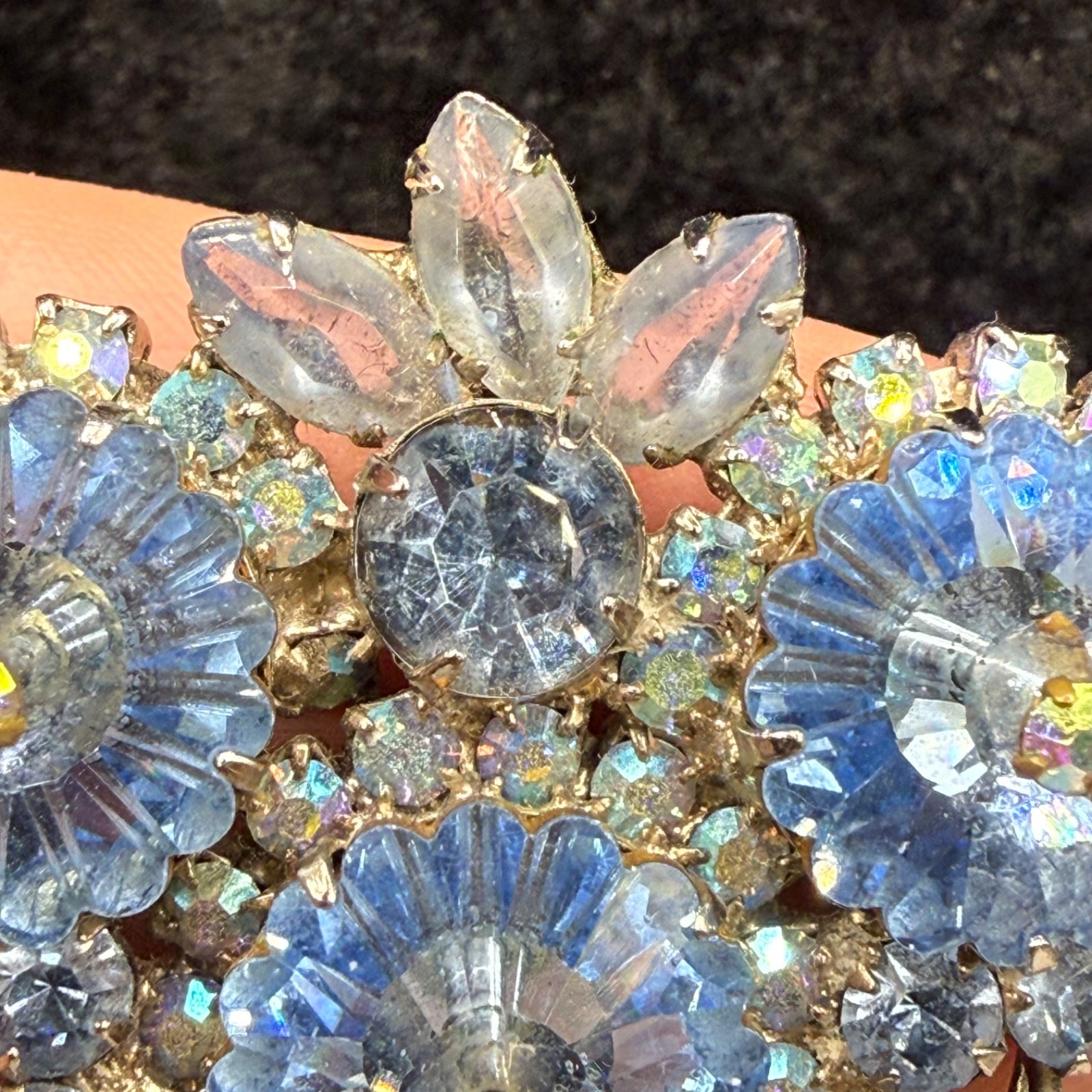 Vintage Juliana Brooch Blue Rivoli Stunning Chandelier Owl Eyes