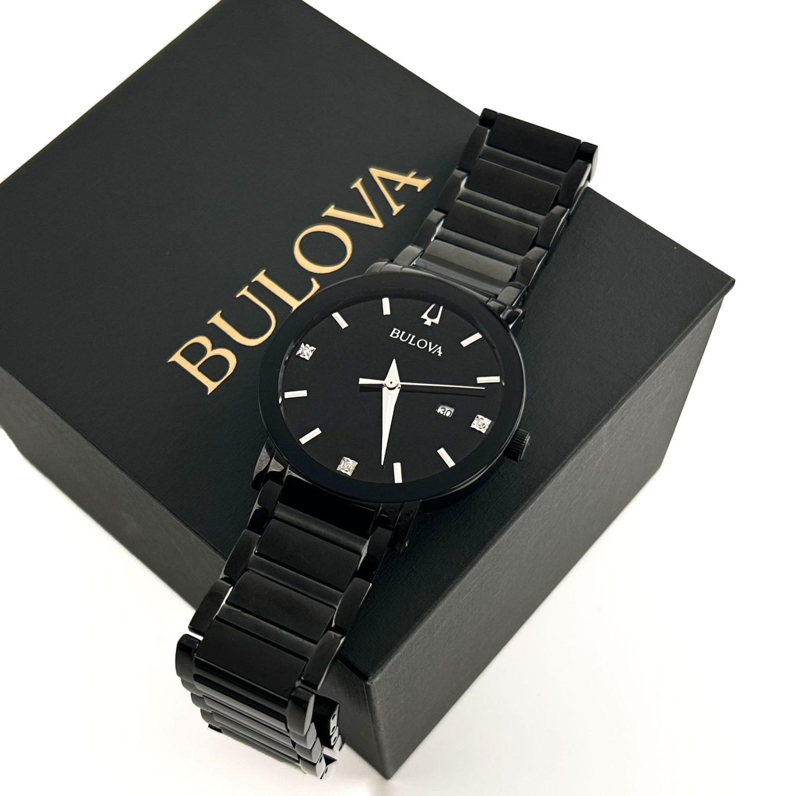 Bulova 98D144 Modern Quartz Calendar Black Men’s Stainless Steel Watch 42 MM