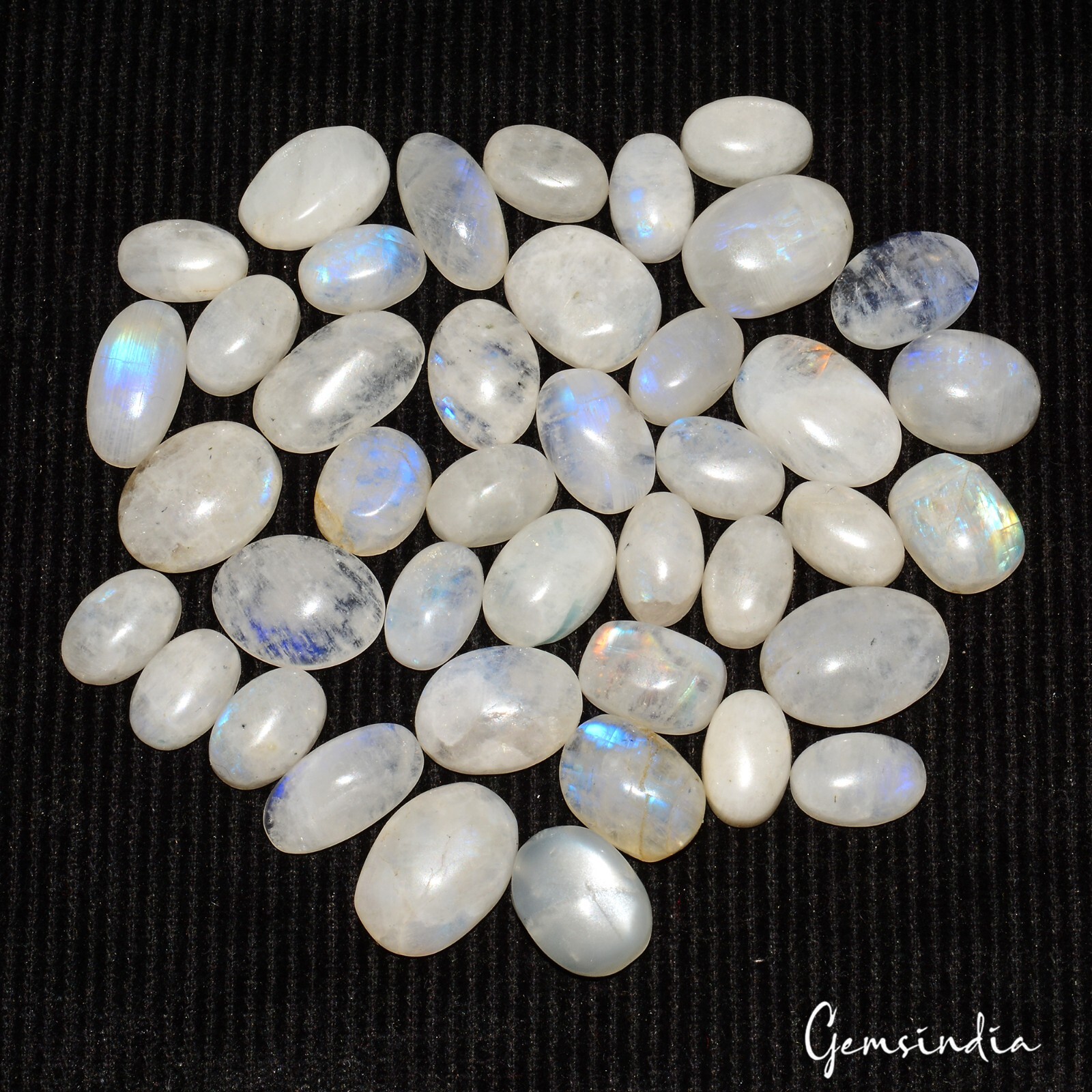 248.75 Cts/41 Pcs Natural Untreated Blue Shine Moonstone Oval Cab Loose Gems Lot