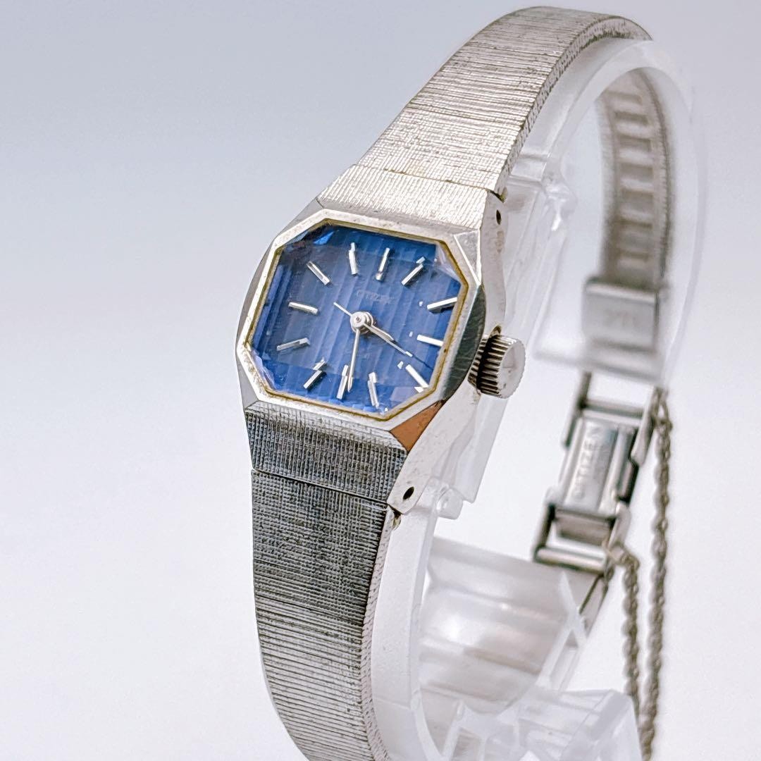 Working CITIZEN Special Cut Glass Manual Winding Octagonal Blue Watch