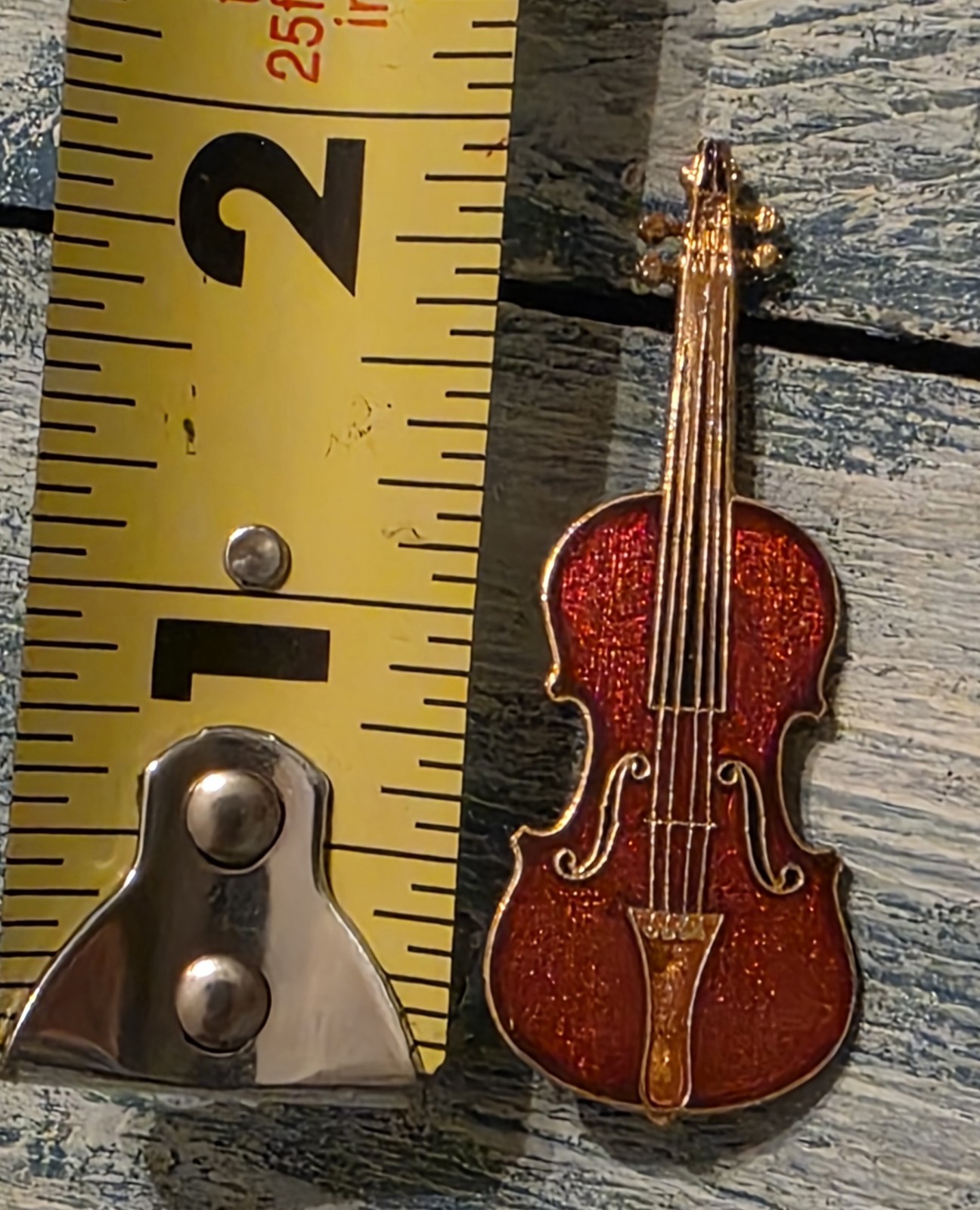 Vintage Future Primitive Enamel Violin Pin Brooch Gold Tone Musical Jewelry 2″