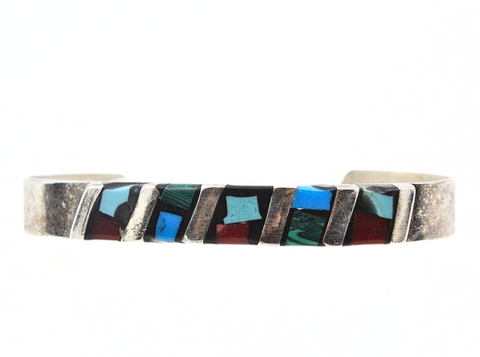 Lovely Mexico Nickle Silver Multi Stones Inlaid Cuff Bracelet