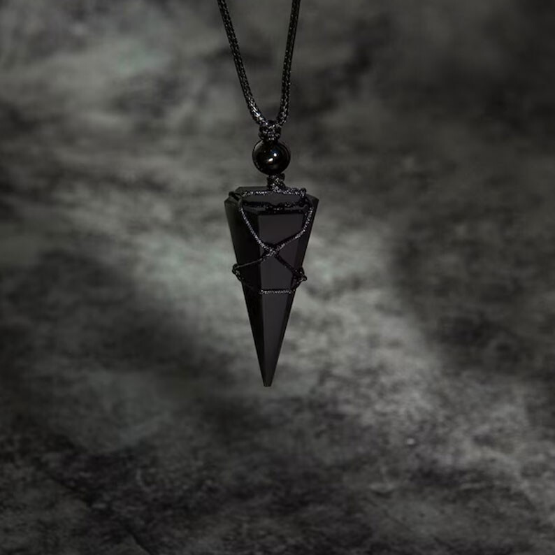 Natural Black Tourmaline Point Crystal Pendant Healing Necklace for Women Men