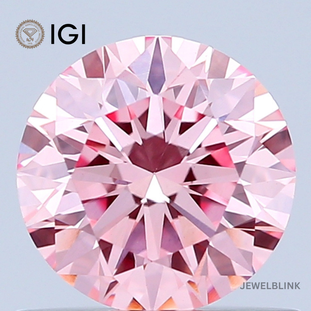 IGI Certified 0.69 Carat Fancy Intense Pink VS1 Round Cut CVD Lab Grown Diamond