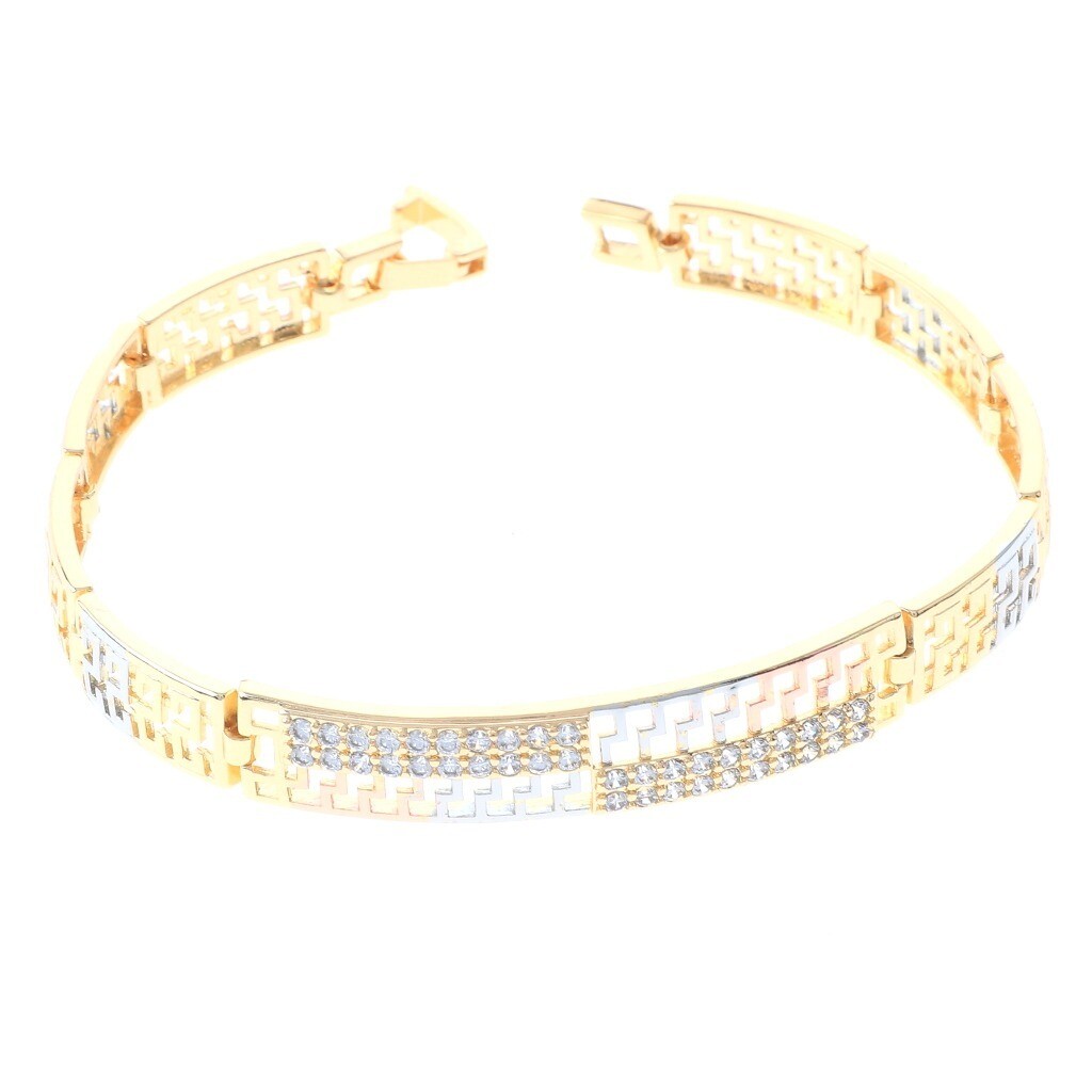 Three Tone Copper Metal Gold Plated Latch Bracelet With Cubic Zirconia GB1015-3T
