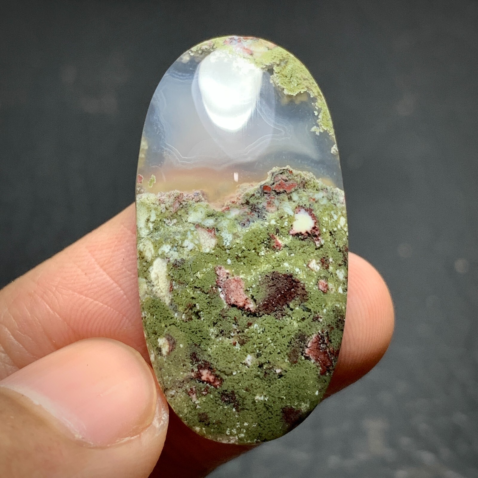 Scenic Moss Agate Cabochon 36x19x7mm High Quality 37 ct