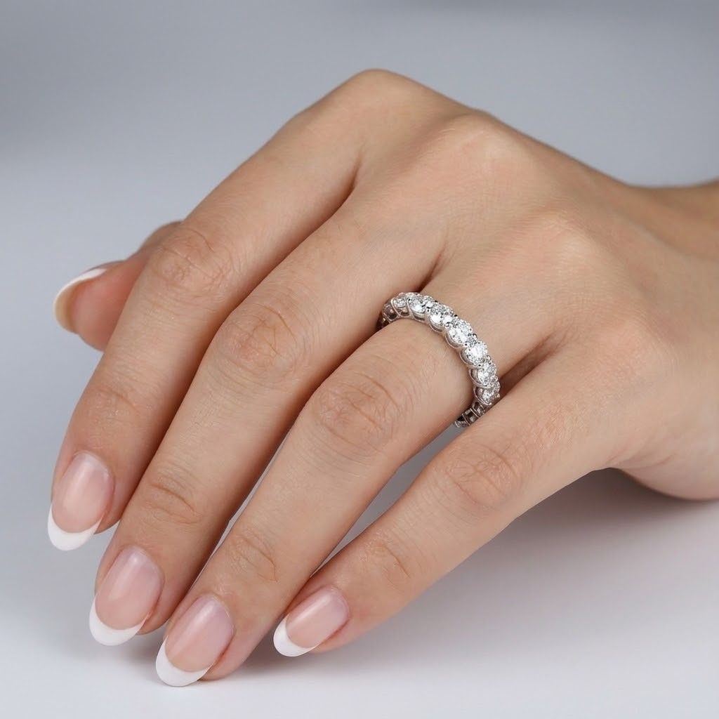 Eternity Wedding Ring Classic Solid 14K Gold 4.20 CT Round Natural Diamond H SI2