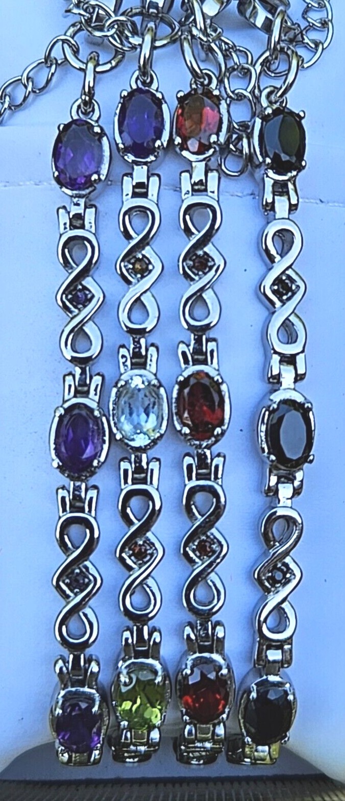 Natural Gemstone Bracelets in Stainless Steel, 7-7.75 Inches–You Choose