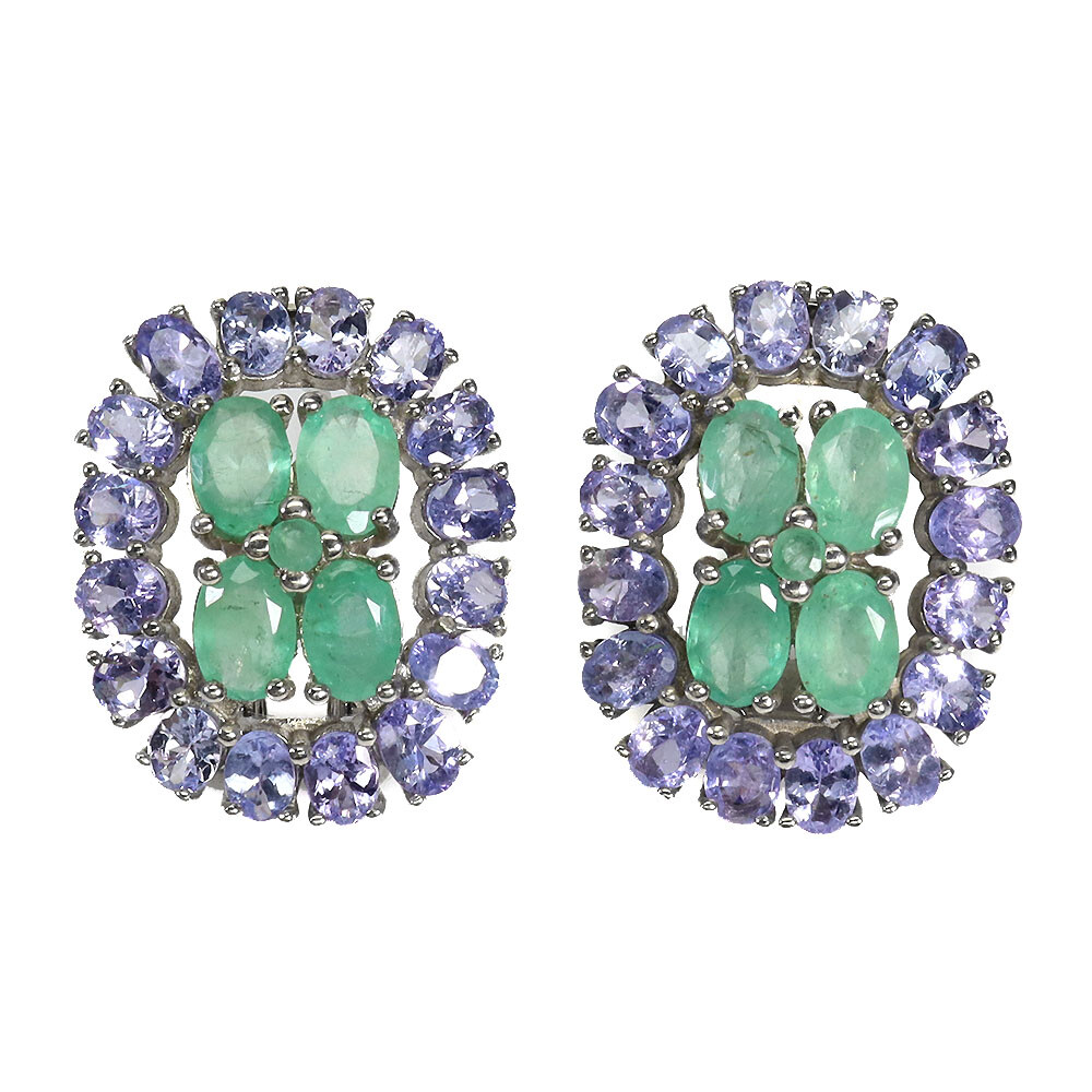 925 Sterling Silver Earrings Oval Emerald 6x4mm Tanzanite Big Gemstone Jewelry
