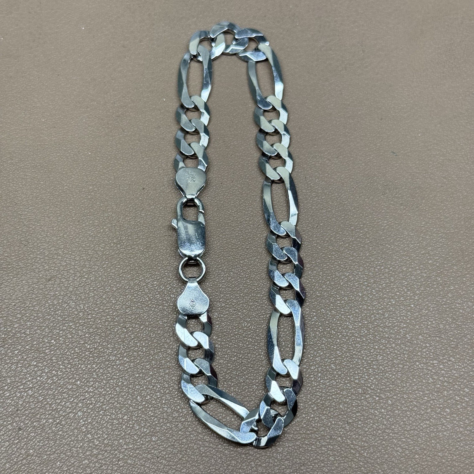 925 Sterling Silver Figaro Flat Link Bracelet Chain 7.75” 7.8mm