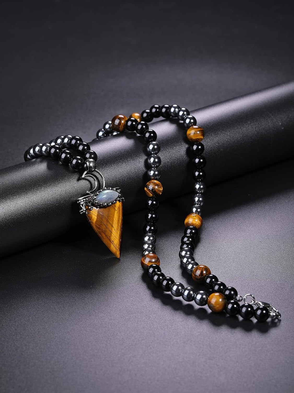Mens Stone Beaded Necklace Natural Tiger Eye Obsidian Hematite Healing Crystal N