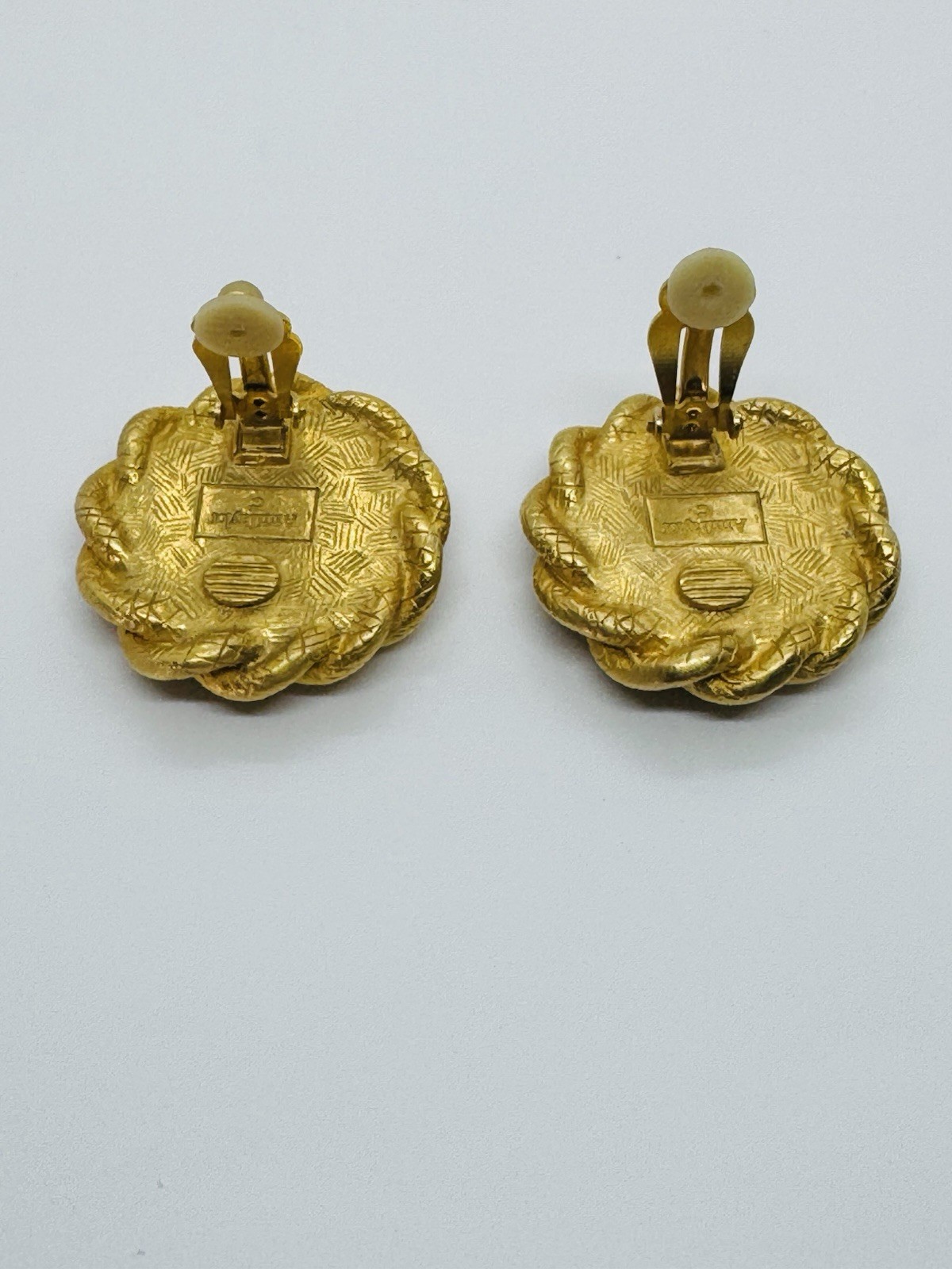 Vintage 80s Ann Taylor Red Resin Gold Rope Clip-On Earrings Statement Signed