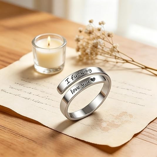 I Fcking Love You Ring, Stainless Steel Engraved Inspirational Words Heart Open