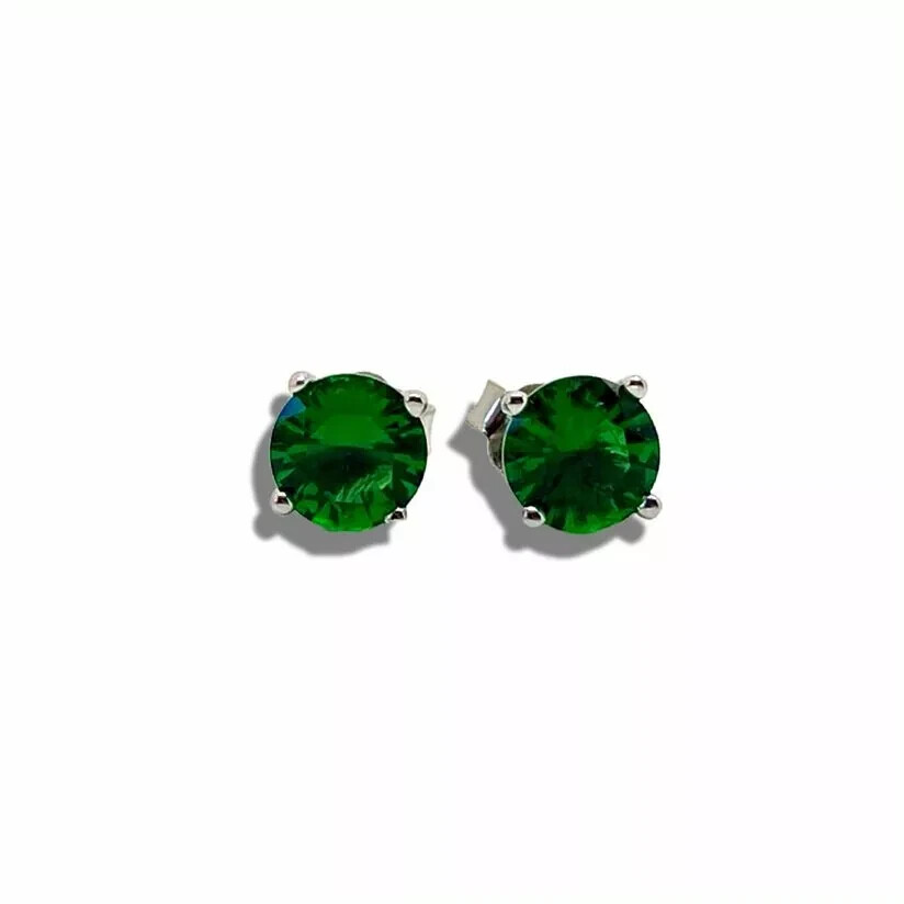 White Gold Finish 4mm Green Emerald Stud Earrings Gift Box Included Free Postage