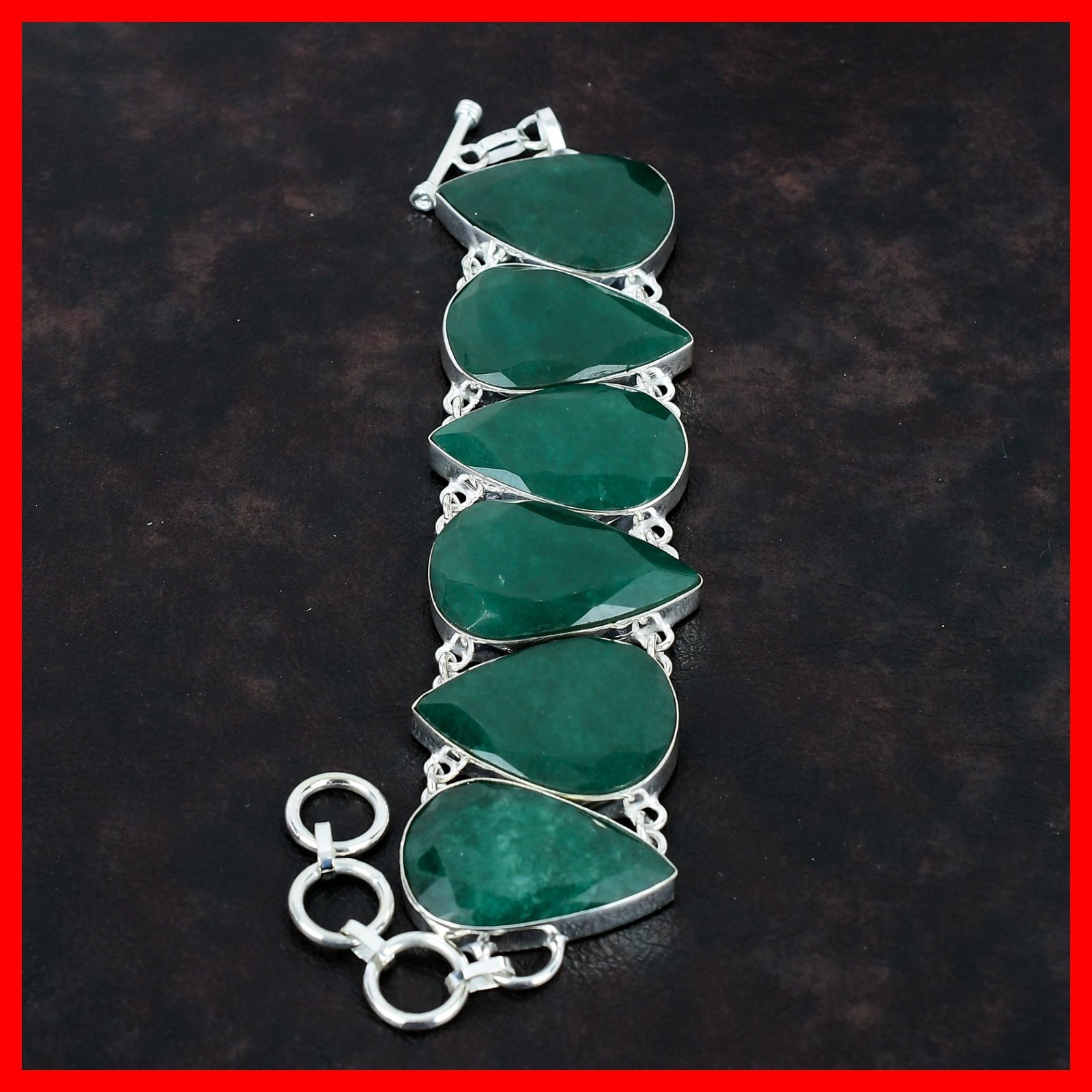 Zambian Emrald Gemstone Chain Anniversary Elegant Bracelet 925 Sterling Silver