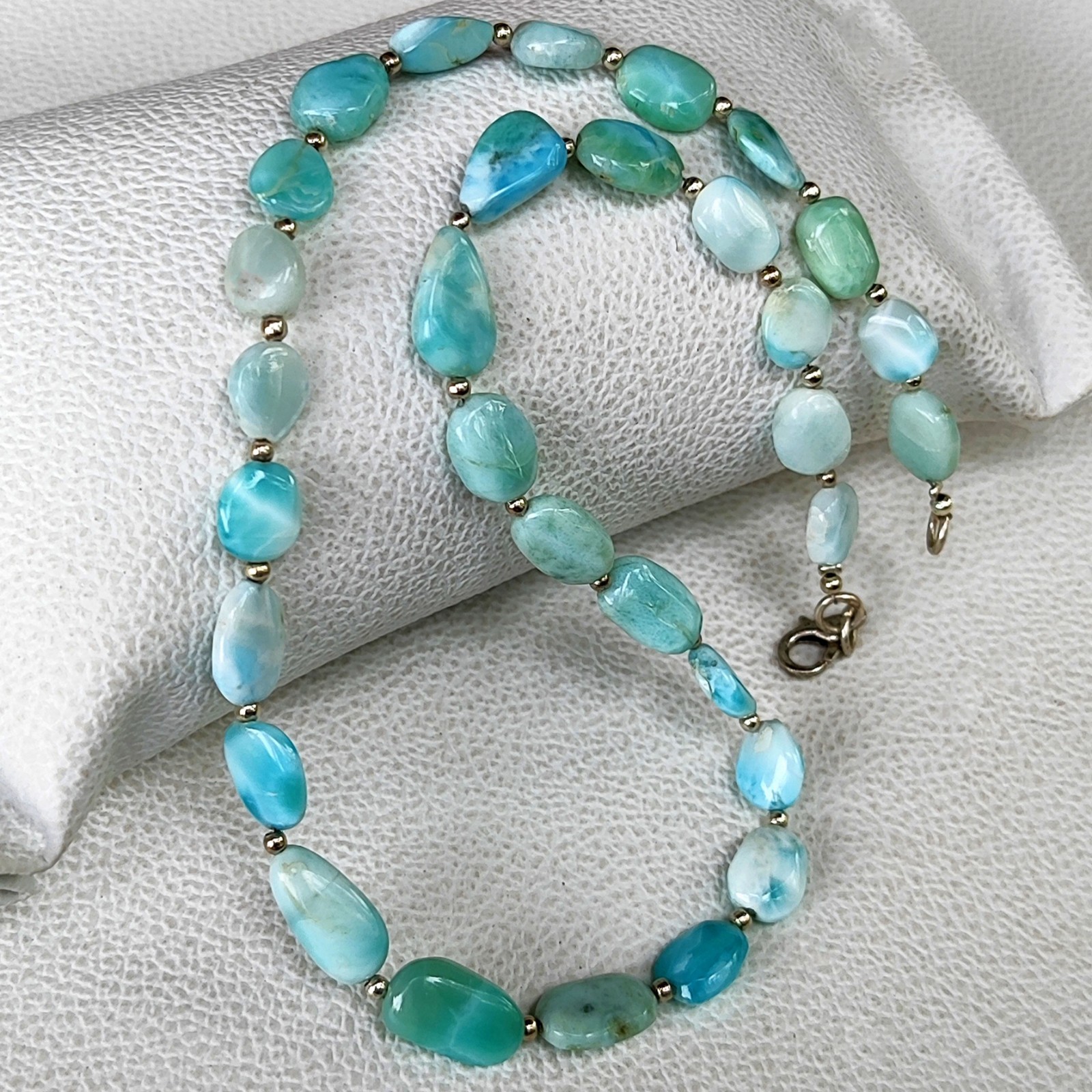 Natural Larimar Nugget Beads Necklace 9-13mm Smooth Dominican Gemstone 15.5″