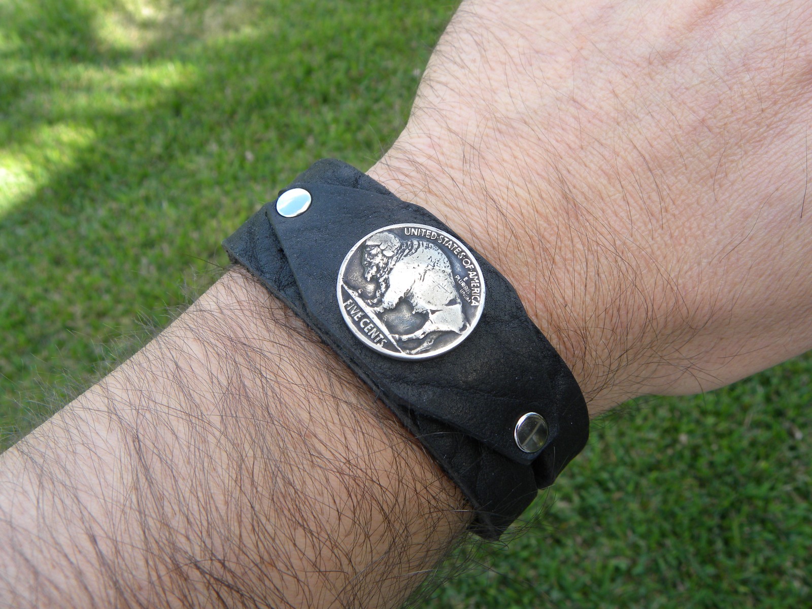 Cuff bracelet Buffalo Indian Nickel coin genuine Bison leather customize size