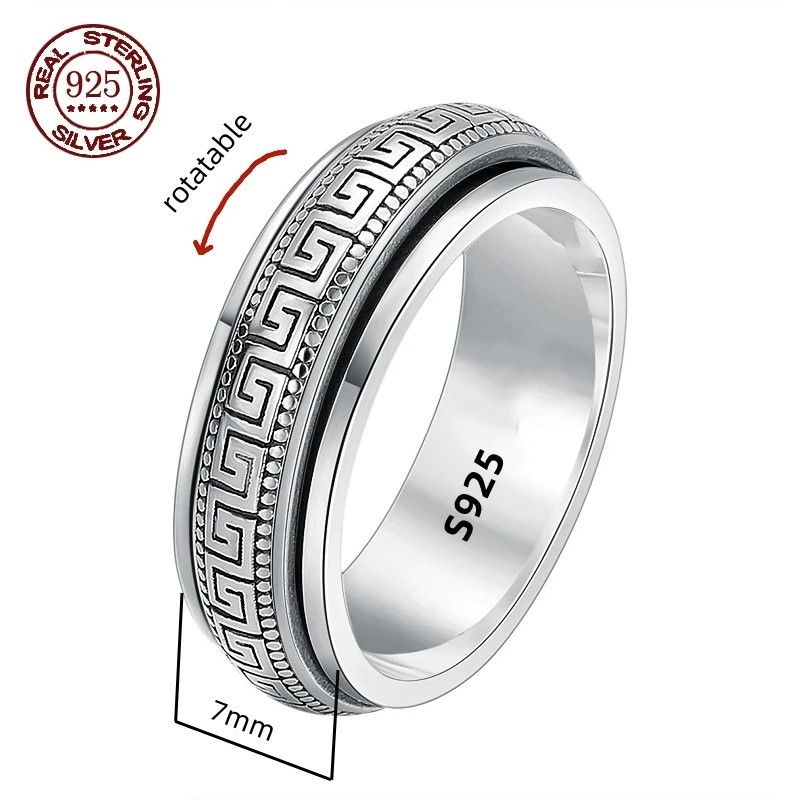 925 Sterling Silver Dragon Spinner Ring Double Layer Rotatable Men Women Gift