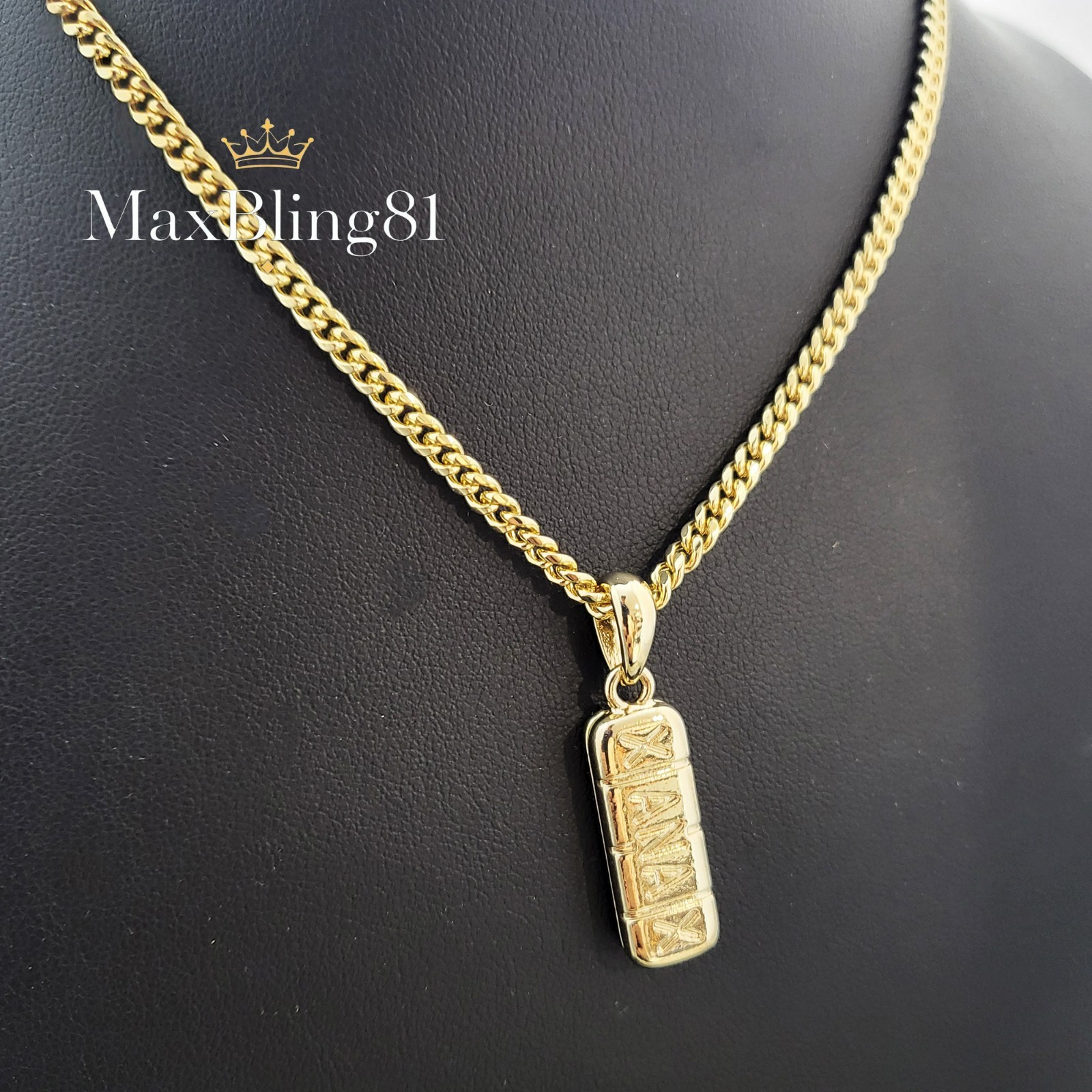 Hip Hop Gold Plated XANAX Pill Pendant & 24″ Box, Cuban, Rope Chain Necklace