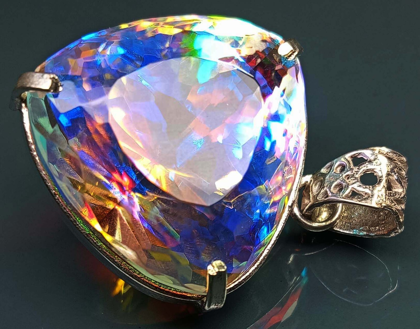 Mystic Topaz Trillion Cut Pendant 87.10 Ct Natural Locket Gemstone EGL Certified