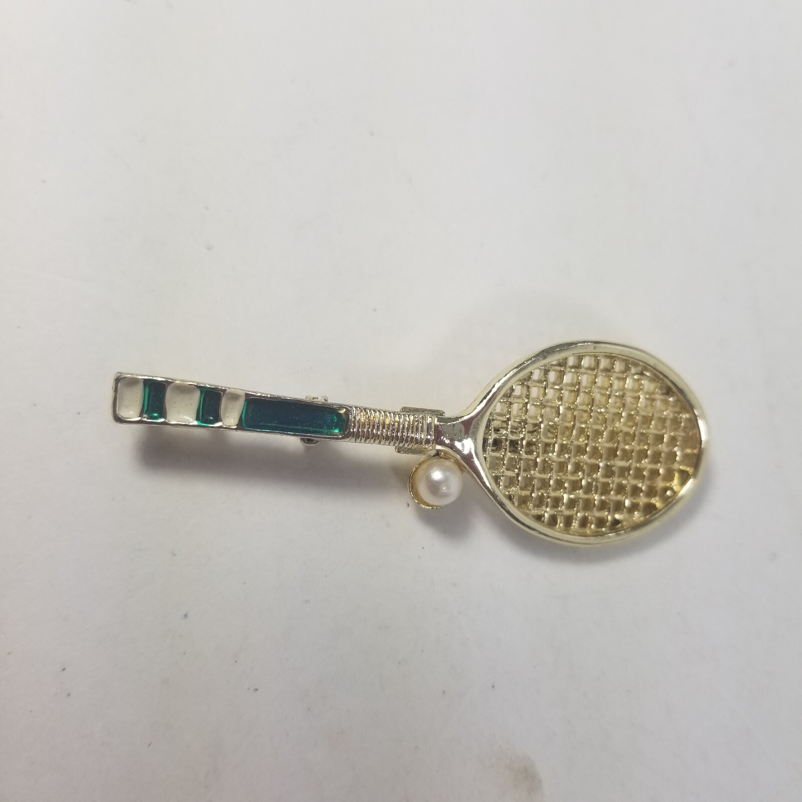 Vintage GERRY’S Tennis Racquet & Ball Brooch / Pin Goldtone