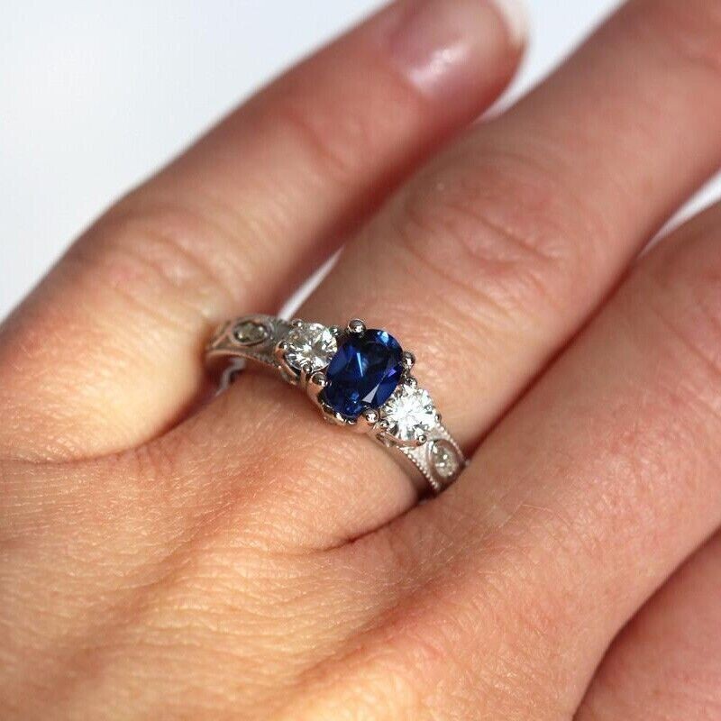 Silver Plated 1.9 Ct Simulated Sapphire Incredible Vintage Style Valentine Ring