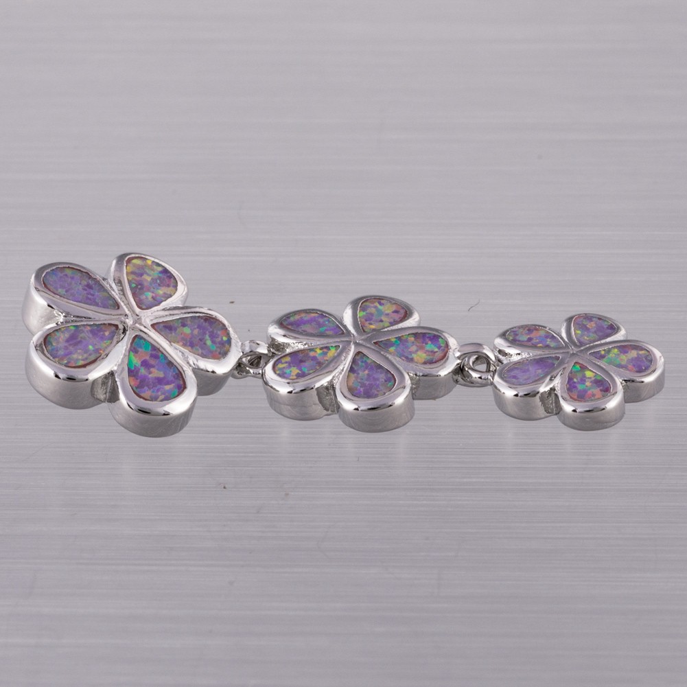 3 Plumeria Lavender Purple Fire Opal Silver Jewelry Necklace Pendant