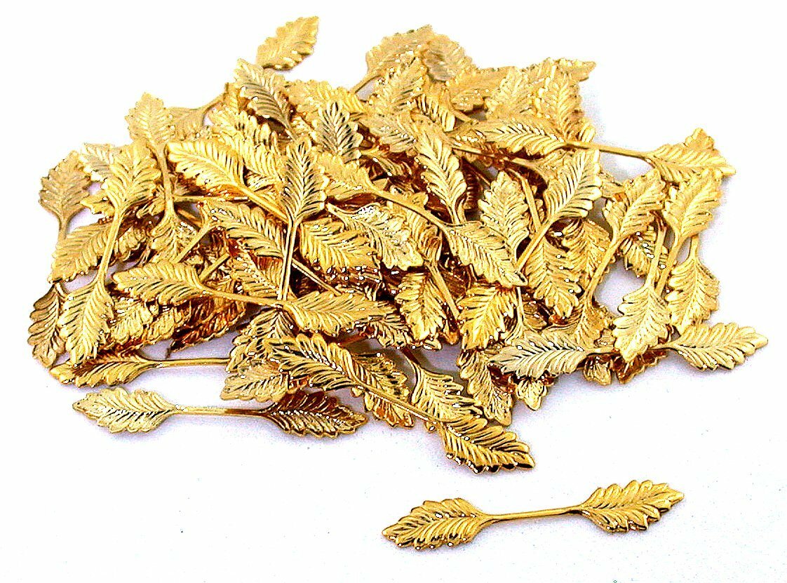 THIRTY 35mm 1 1/3 INCH HAMILTON GOLD PLATED GLUE ON LEAF BAIL BEAD CAP FINDING