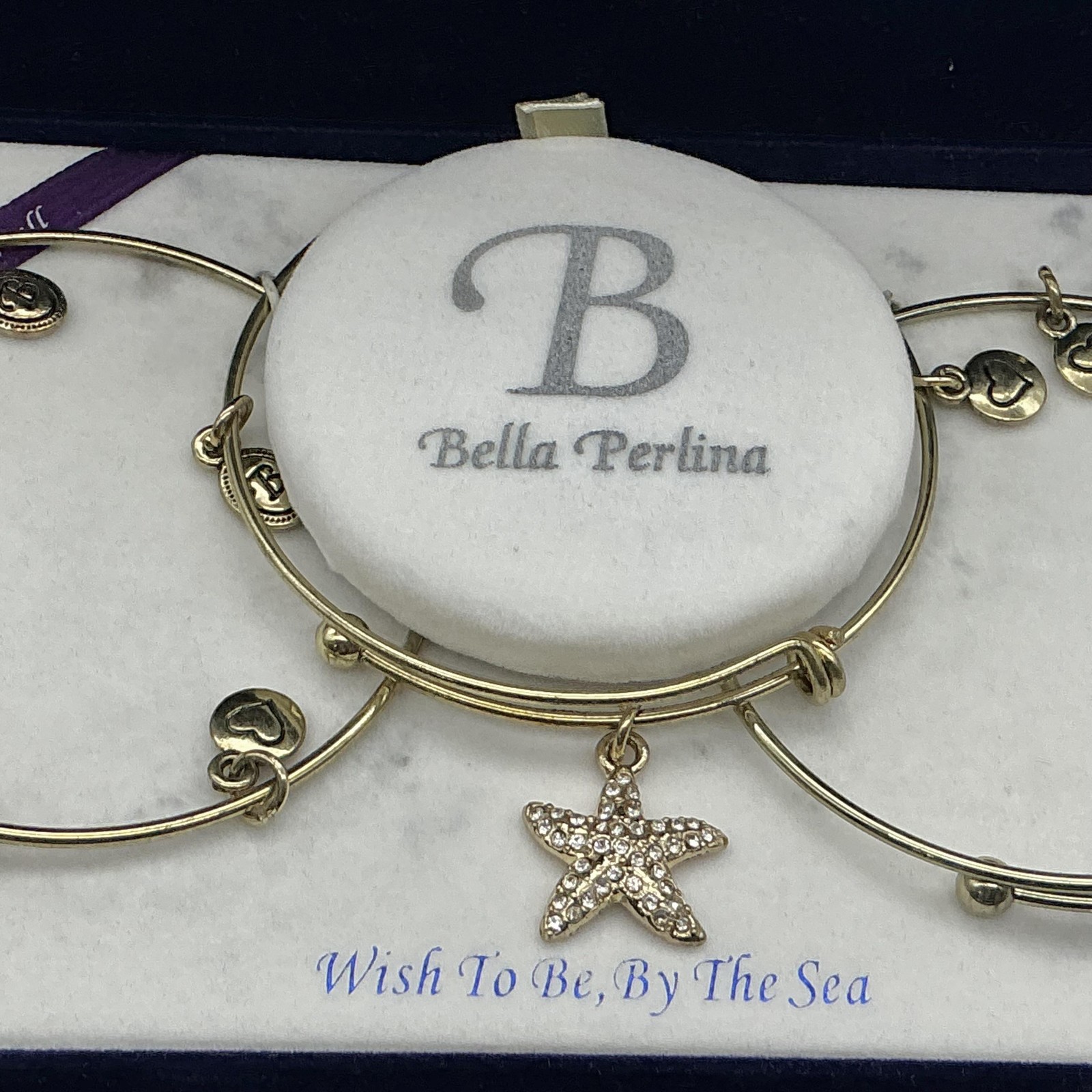 Bella Perlina Bracelet Set Of 3 Gold Tone Sea Life Charm Bangle Womens Jewelry