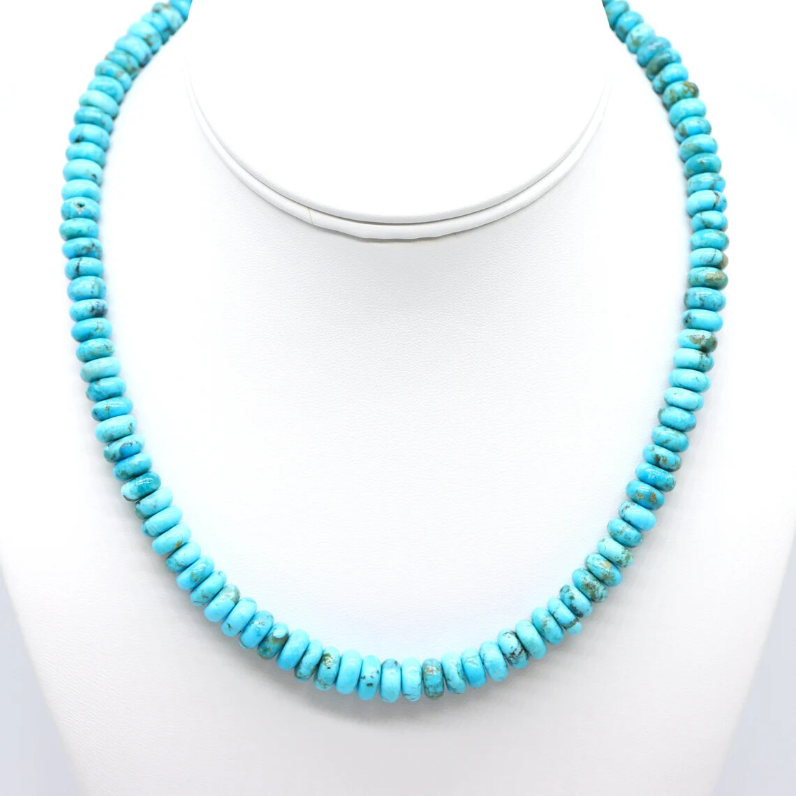 8mm Kingman Arizona Natural Turquoise Wafer Rondelle Southwestern Bead Necklace
